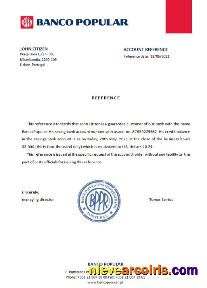 Portugal Banco Popular reference